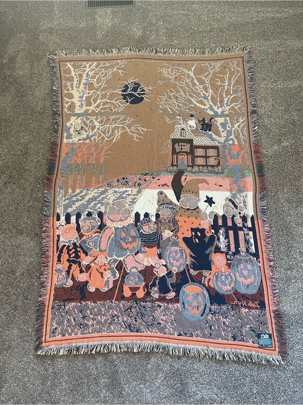 Vtg Goodwin Weavers Halloween Teddy Bears Viral Throw Blanket 90s USA HTF - Picture 3 of 6